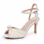 Elegant White Pearl Wedding Shoes 2024 Ankle Strap 8 cm Stiletto Heels Open / Peep Toe Wedding Sandals High Heels