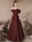 Vintage Burgunderrot Satin Ballkleider 2024 A Linie Ärmellos Off Shoulder Rückenfreies Lange Ball Festliche Kleider
