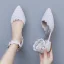 Elegant White Pearl Lace Flower Flat Wedding Shoes 2024 Ankle Strap Pointed Toe Wedding Sandals