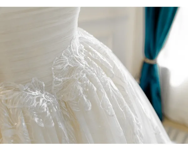 High End Elegante Champagner Handgefertigt Pailletten Spitze Blumen Brautkleider / Hochzeitskleider 2026 Ballkleid Bandeau Ärmellos Rückenfreies Hof-Schleppe