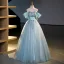 Elegant Sky Blue Beading Sequins Prom Dresses 2023 Ball Gown Scoop Neck Short Sleeve Backless Bow Floor-Length / Long Prom Formal Dresses