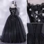 Modest / Simple Black Appliques Sequins Prom Dresses 2022 A-Line / Princess Spaghetti Straps Sleeveless Backless Floor-Length / Long Prom Formal Dresses