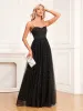 Charming Black Sequins Evening Dresses 2024 A-Line / Princess Spaghetti Straps Sleeveless Backless Floor-Length / Long Evening Party Formal Dresses
