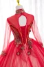 Élégant Rouge Perle Paillettes En Dentelle Fleur Robe De Bal 2022 Robe Boule Col Haut Manches Longues Dos Nu Longue Promo Robe De Ceremonie