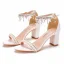 Sexy Blanche Chaussure De Mariée 2022 Perle Mariage Faux Diamant Bride Cheville 7 cm Talons Épais Peep Toes / Bout Ouvert Sandales Talons Hauts