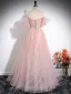 Schöne Rosa Perlenstickerei Applikationen Gespaltete Front Ballkleider 2024 Ballkleid Off Shoulder Kurze Ärmel Rückenfreies Lange Ball Festliche Kleider