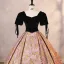 Vintage / Retro Black Embroidered Satin Prom Dresses 2023 Ball Gown Square Neckline Short Sleeve Backless Floor-Length / Long Prom Formal Dresses