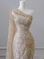Scintillantes Champagne Paillettes Perlage Fendue devant Robe De Soirée 2024 Trompette / Sirène Une épaule Sans Manches Dos Nu Train De Balayage Robe De Ceremonie