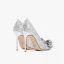 Charmig Silver Rhinestone Paljetter Rosett Brudskor 2023 Läder 10 cm Stilettklackar Spetsiga Bröllop Pumps Högklackade