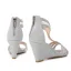 Charmant Silber Sommer Abend Sandalen Damen 2022 T-Riemen Strass Pailletten 7 cm Keilabsatz Peeptoes Sandaletten Hochhackige