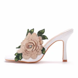 Chic Beautiful White Embroidered Prom Womens Sandals 2024 9 Cm Stiletto Heels Open Peep Toe Sandals High Heels