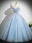 Charmant Himmelblau Applikationen Ballkleider 2025 Ballkleid Off Shoulder Kurze Ärmel Rückenfreies Lange Ball Festliche Kleider