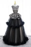 Elegant Black Sequins Lace Flower Prom Dresses 2022 Ball Gown Scoop Neck Sleeveless Backless Floor-Length / Long Prom Formal Dresses