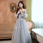 Modest / Simple Grey Lace Butterfly Bridesmaid Dresses 2022 A-Line / Princess Short Sleeve Backless Floor-Length / Long Bridesmaid Dresses