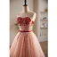 Fashion Blushing Pink Beading Sequins Prom Dresses 2023 A-Line / Princess Off-The-Shoulder Bow Sash Short Sleeve Backless Floor-Length / Long Prom Formal Dresses