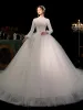 Muslim Elegant Ivory Beading Pearl Sequins Winter Wedding Dresses 2023 Ball Gown High Neck Long Sleeve Royal Train Wedding