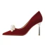 Elegant Beige Satin Pearl Wedding Shoes 2023 8 cm Stiletto Heels Pointed Toe Wedding Pumps High Heels