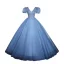 Elegant Sky Blue Beading Sequins Prom Dresses 2023 Ball Gown V-Neck Short Sleeve Backless Floor-Length / Long Prom Formal Dresses