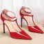 Chic / Beautiful Nude Street Wear Patent Leather Womens Sandals 2020 T-Strap 10 cm Stiletto Heels Pointed Toe Sandals