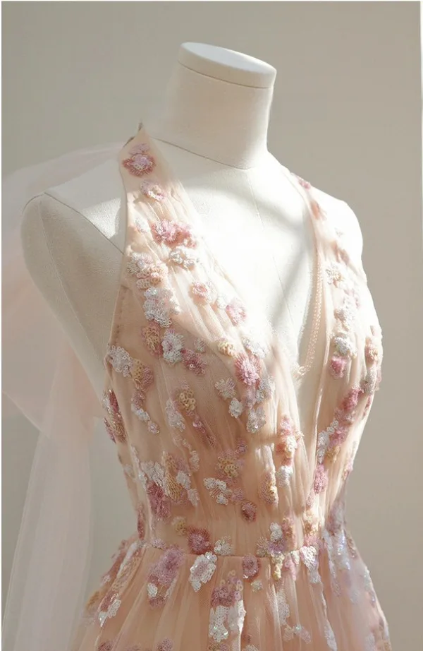 Sexy Rosa Pailletten Abendkleider 2026 A Linie Neckholder Ärmellos Rückenfreies Lange Festliche Kleider