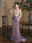 Amazing / Unique Lavender Appliques Printing Evening Dresses  2025 Trumpet / Mermaid Strapless Sleeveless Backless Sweep Train Evening Party Formal Dresses
