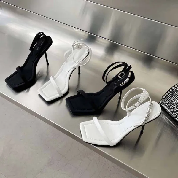 Sexy Noire Vêtement de rue Sandales Femme 2022 Bride Cheville 9 cm Talons Aiguilles Peep Toes / Bout Ouvert Sandales Talons Hauts