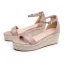 Schöne Beige Strand Flechten Sandalen Damen 2025 Knöchelriemen 6 cm Keilabsatz Peeptoes Sandaletten Hochhackige