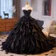 Chic / Beautiful Black Cascading Ruffles Prom Dresses 2025 Ball Gown Strapless Sleeveless Backless Floor-Length / Long Prom Formal Dresses