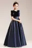 Vintage / Retro Satin Black Birthday Prom Flower Girl Dresses 2022 A-Line / Princess Scoop Neck Short Sleeve Floor-Length / Long Flower Girl Dresses