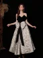 Charming Black Floral Evening Dresses 2022 A-Line / Princess Strapless Sleeveless Bow Backless Floor-Length / Long Evening Party Formal Dresses