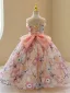 Charming Champagne Beading Rhinestone Sequins Appliques Flower Girl Dresses 2023 Ball Gown Scoop Neck Birthday Sleeveless Backless Bow Floor-Length / Long