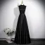 Vintage / Retro Black Satin Prom Dresses 2025 A-Line / Princess High Neck Sleeveless Backless Floor-Length / Long Formal Dresses