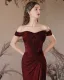 Charming Burgundy Trumpet / Mermaid Prom Dresses 2024 Off-The-Shoulder Backless Floor-Length / Long Prom Formal Dresses