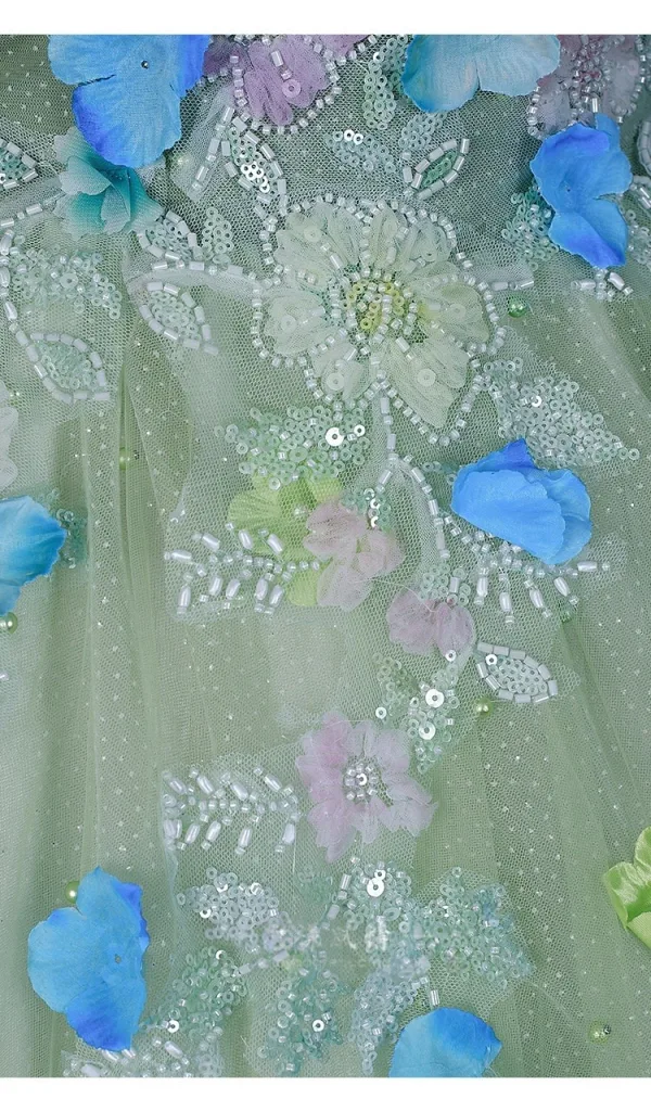 Blumenfee Salbeigrün Perlenstickerei Applikationen Pailletten Ballkleider 2026 A Linie Rundhalsausschnitt Ärmellos Rückenfreies