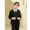 Fashion Black 5-piece Long Sleeve Boys Wedding Suits 2023 Coat Pants Shirt Tie Vest Wedding