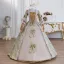 Vintage / Retro Medieval Gold Printing Bow Lace Flower Prom Dresses 2025 Ball Gown Square Neckline Bell sleeves Floor-Length / Long Formal Dresses