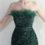 Scintillantes Rougissant Rose Paillettes Fendue devant Robe De Soirée 2024 Trompette / Sirène Bustier Gland Sans Manches Dos Nu Longue Soirée Robe De Ceremonie