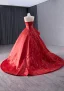 High-end Red Beading Prom Dresses 2024 Ball Gown Strapless Sleeveless Backless Court Train Prom Formal Dresses