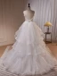 Mode Blanche Volants en Cascade Robe De Mariée 2023 Robe Boule Bretelles Spaghetti Perle Sans Manches Dos Nu Train De Balayage Mariage