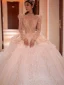 Charmant Blanche Perlage Faux Diamant Paillettes Robe De Mariée 2024 Robe Boule Col Haut Manches Longues Dos Nu Royal Train Mariage