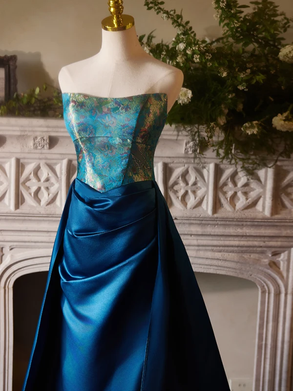 Vintage / Retro Royal Blue Prom Dresses 2024 Trumpet / Mermaid Strapless Sleeveless Backless Floor-Length / Long Prom Formal Dresses