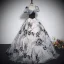 Elegant Black Printing Prom Dresses 2023 Ball Gown Square Neckline Puffy Short Sleeve Backless Bow Floor-Length / Long Prom Formal Dresses