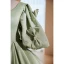 Elegant Sage Green Satin Prom Dresses 2023 Ball Gown Scoop Neck Puffy Short Sleeve Pearl Bow Backless Floor-Length / Long Prom Formal Dresses