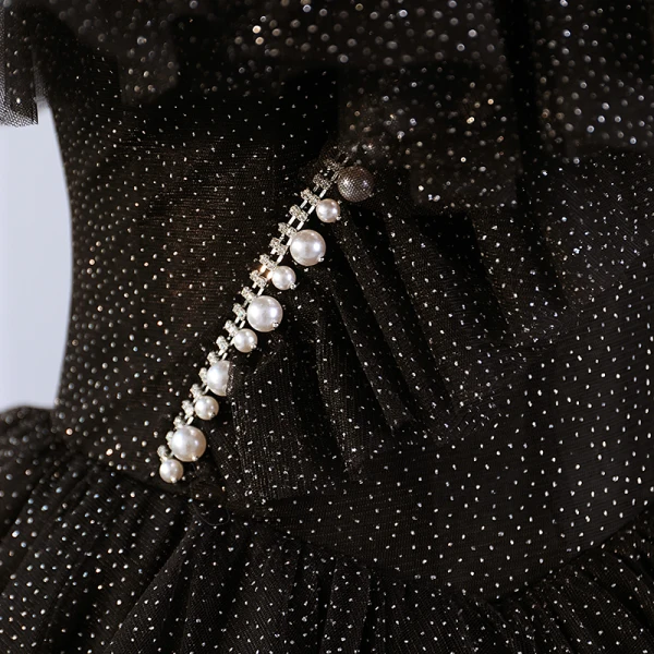 Charming Black Glitter Pearl Rhinestone Prom Dresses 2023 Ball Gown Off-The-Shoulder Sleeveless Backless Floor-Length / Long Prom Formal Dresses