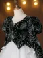 Vintage / Retro Black Glitter Birthday Flower Girl Dresses 2025 Ball Gown Square Neckline Puffy Long Sleeve Floor-Length / Long