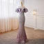 Scintillantes Lavande Paillettes Robe De Soirée 2023 Trompette / Sirène De l'épaule Manches Courtes Dos Nu Longue Soirée Robe De Ceremonie