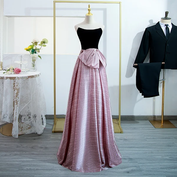 Chic / Beautiful Candy Pink Prom Dresses 2022 A-Line / Princess Strapless Sleeveless Backless Bow Floor-Length / Long Formal Dresses
