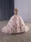 High-end Flower Fairy Fuchsia Handmade  Sequins Lace Flower Floral Prom Dresses 2025 Ball Gown Strapless Sleeveless Backless Court Train