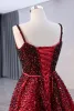 High-end Burgundy Gradient-Color Handmade  Beading Pearl Sequins Prom Dresses 2024 Trumpet / Mermaid Spaghetti Straps Sleeveless Backless Sweep Train Prom Formal Dresses
