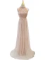 Sparkly Gold Beading Tassel Sequins Evening Dresses 2023 A-Line / Princess High Neck Sleeveless Backless Floor-Length / Long Evening Party Formal Dresses